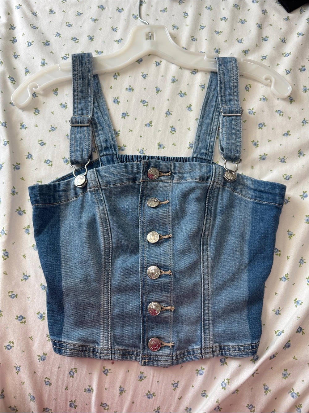 American Eagle Denim Corset Crop Top Button Front Adjustable Straps Siz